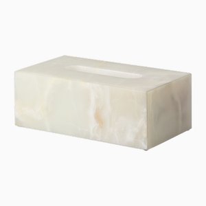 Rechteckige Taschentuchbox aus Onyx in Weiß von Royal Bee Design