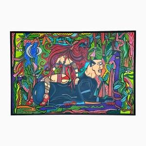 Red Dito, Cohabitation, Acryl und Posca auf Leinwand