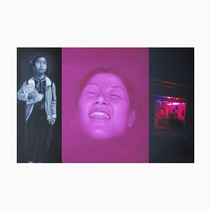 Wei Yi, Lin and Her Childhood, Large Oil on Canvas Triptych, 2008, Set of 3