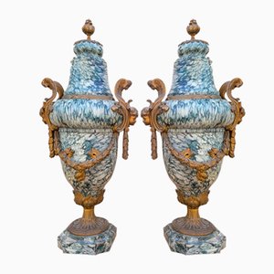 Marmor & Bronze Cassolettes, 19. Jh., 2er Set