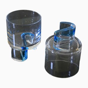Vasos de vidrio trabajado y coloreado, años 70. Juego de 6