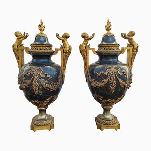 Große Napoleon III Cassolettes aus Bronze & Marmor, 19. Jh., 2 . Set