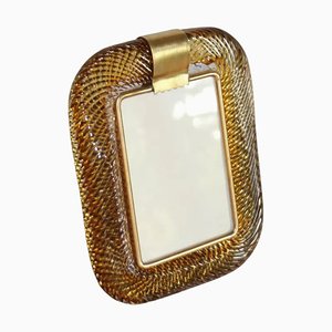 Cadre Photo en Verre de Murano Torsadé et Laiton Ambré par Barovier E Toso