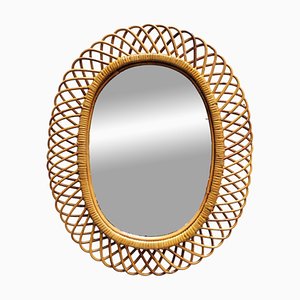 Oval Wicker Wall Mirror, Italy, 1960