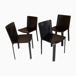 Sedia da pranzo di Cidue in pelle nera, set di 4