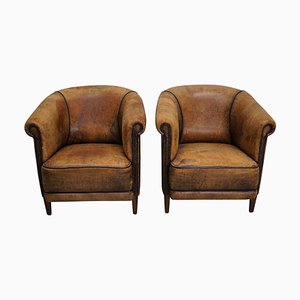 Set of Vintage Dutch Cognac Colored Leather Club Chairs
