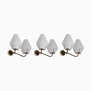 Swedish Wall Lamp in Brass and Glass attributed to Asea, 1950s