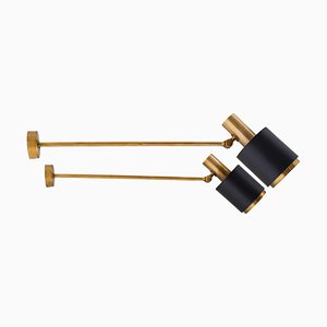 Mid-Century Scandinavian Brass Wall Lamps attributed to Falkenbergs Belysning, 1960s, Set of 2
