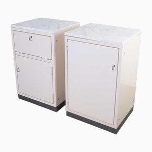 Industrial Cabinets with Marble Tops, 1950s, Set of 2