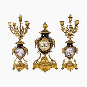 Mantel Set with a Clock and Two Candelabras, 19th Century, Set of 3