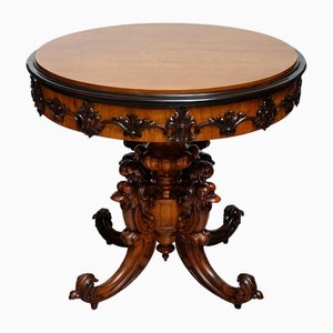 Antique French Louis Philippe Circular Coffee Table in Maple and Mahogany, 19th Century