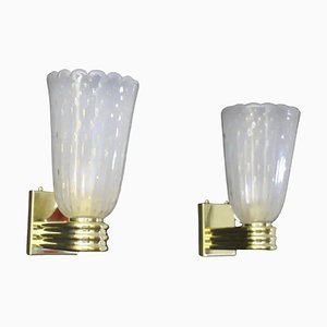 Murano Pulegoso Golden Flakes Glass Sconces in the style of Barovier, 1990s, Set of 2