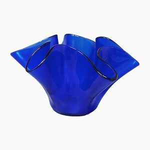 Blaue Fazzoletto Vase aus Muranoglas von Dogi, Italien, 1970er