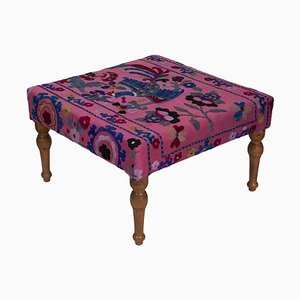 Suzani Square Ottoman - Coffee Table with Bird Motifs