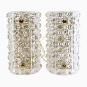 Mid-Century Scandinavian Glass & Brass Wall Lights by Carl Fagerlund for Orrefors & Lyfa, 1960s, Set of 2