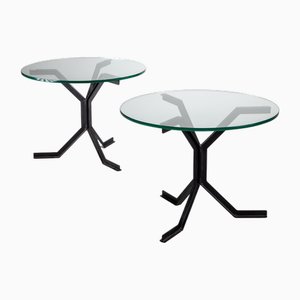 20th Century Iron and Glass Side Tables, Set of 2