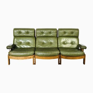 Modular Scandinavian Sofa in Green Leather, 1960s, Set of 3