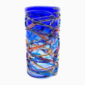 Blaue zylindrische Vase aus Muranoglas von YourMurano