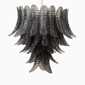 Großer Hängeleuchter mit Grauen Blättern aus Muranoglas, 1990er