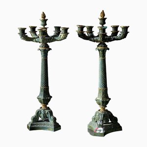 1st Half 19th Century Bronze Candleholders, Set of 2