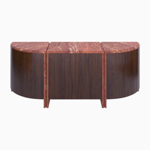 Lily Rounded Credenza in Red Travertine and Walnut by Fred & Juul