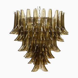 Lampadario a forma di petalo in vetro di Murano fumé, anni 2010