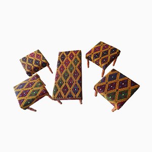 Kilim Bench Upholstered with Turkish Kilim Rug, Set of 5