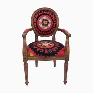 Vintage Wooden Suzani Armchair in the style of Bergere