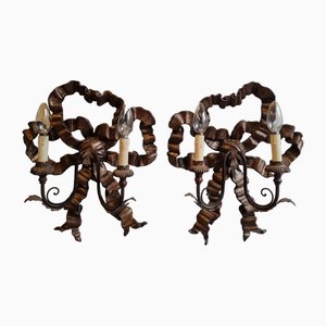 Versilberte Wandleuchten aus Holz, 1960er, 2er Set