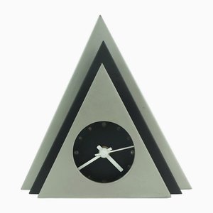 Postmodern Style Black and Silver-Gray Metal Table Clock, 1980s