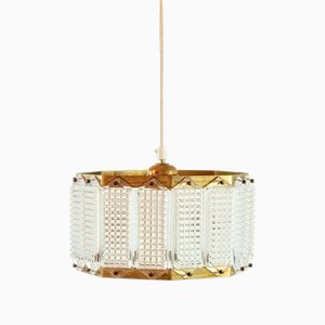 Mid-Century Scandinavian Glass & Brass Ceiling Light attributed to Wiktor Berndt for Flygsfors, Sweden, 1960s