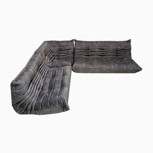 Groupe de Sièges Togo en Velours Gris par Michel Ducaroy pour Ligne Roset, Set de 3