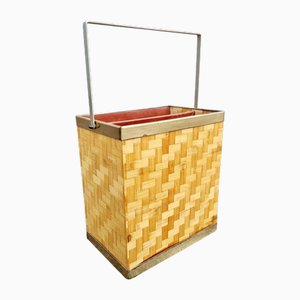 Italian Modern Bamboo and Brass Magazine Rack, Italy, 1970s