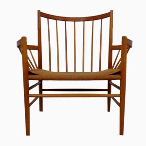 Early J82 Oak & Papercord Armchair by Jørgen Bækmark for FDB Møbler, Denmark, 1960s