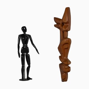 Escultura de pared tótem abstracta moderna de teca, 1960