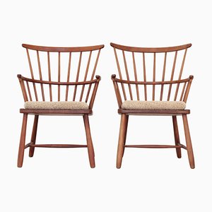 Butacas escandinavas modernas de haya y piel de oveja de Ove Boldt para Fritz Hansen, años 40. Juego de 2