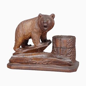 Wooden Carved Black Forest Writing Set with Bear, 1920s