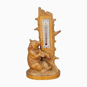 Wooden Carved Black Forest Thermometer with Bear, 1920s