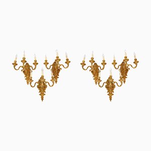 Vintage French Louis Revival Twin Branch Wall Lights, 1920s, Set of 6
