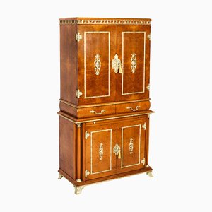 Vintage French Cocktail Cabinet in Walnut with Glasses, 1930s, Set of 22