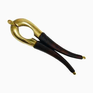 Carl Aubock Vienna Signed Vintage Brass & Leather Nutcracker, Austria, 1950s attributed to Carl Auböck