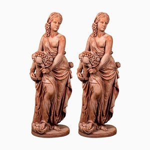 Statuen der Fülle, 20. Jh., Terrakotta, 2er Set