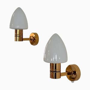 Model V-220 Brass and Opaline Glass Sconces from Hans-Agne Jakobsson AB Markaryd, 1960s, Set of 2