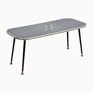 Mesa de centro atómica Mid-Century con tablero de espejo Starburst dorado y negro, 1960