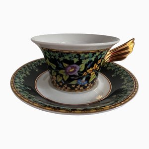 Taza de té y platillo Gold Ivy de Versace para Rosenthal. Juego de 2