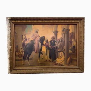 Luigi Crosio, Oriental View with Figures, 1970s, Mixed Media