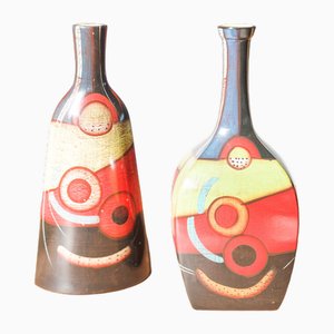 Vintage Hand-Painted Terracotta Vases, 1970s, Set of 2