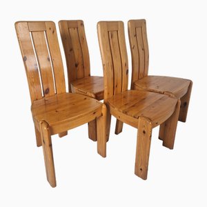 Sillas escandinavas brutalistas de pino, años 70. Juego de 4
