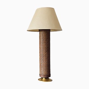 Hollywood Regency Brass and Vienna Straw Lamp Base, Italy, 1970s