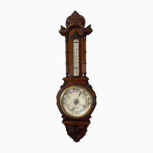 Barómetro banjo victoriano antiguo de nogal tallado, 1860